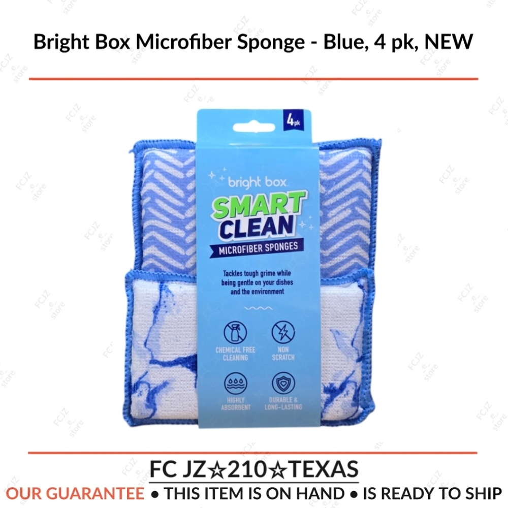 Bright Box Microfiber Sponge - Blue, 4 pk, NEW